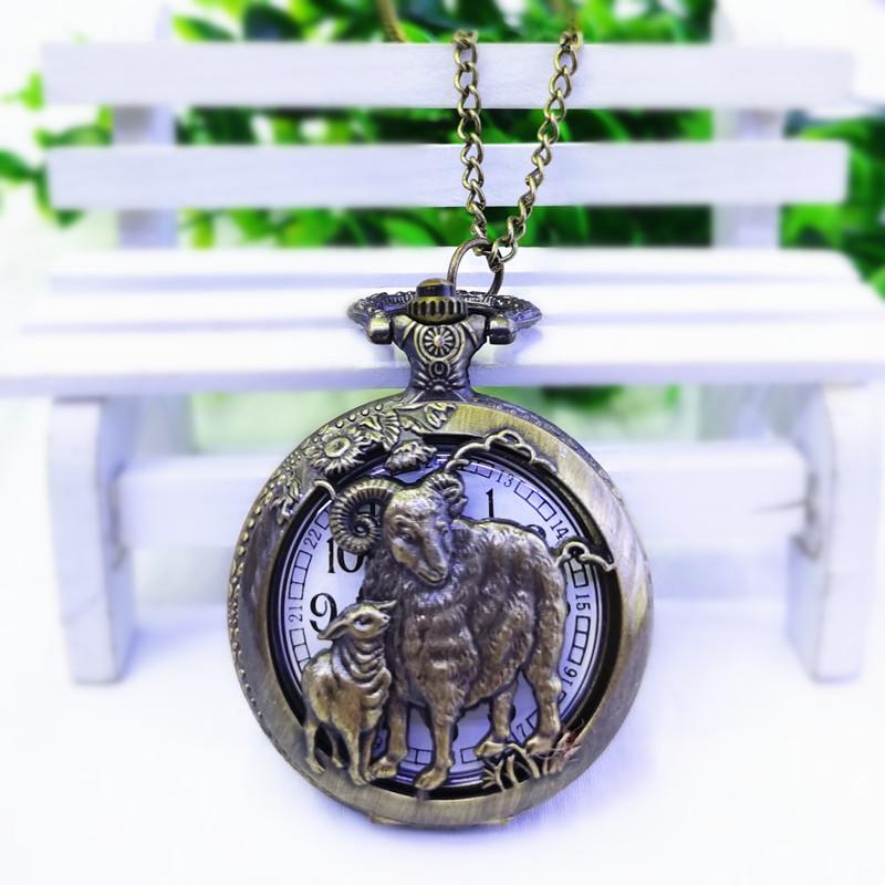Retro Hollow Zodiac Wall Watch Watch Male Digital Elderly Quartz Watch Zodiac Bronze Pocket Watch