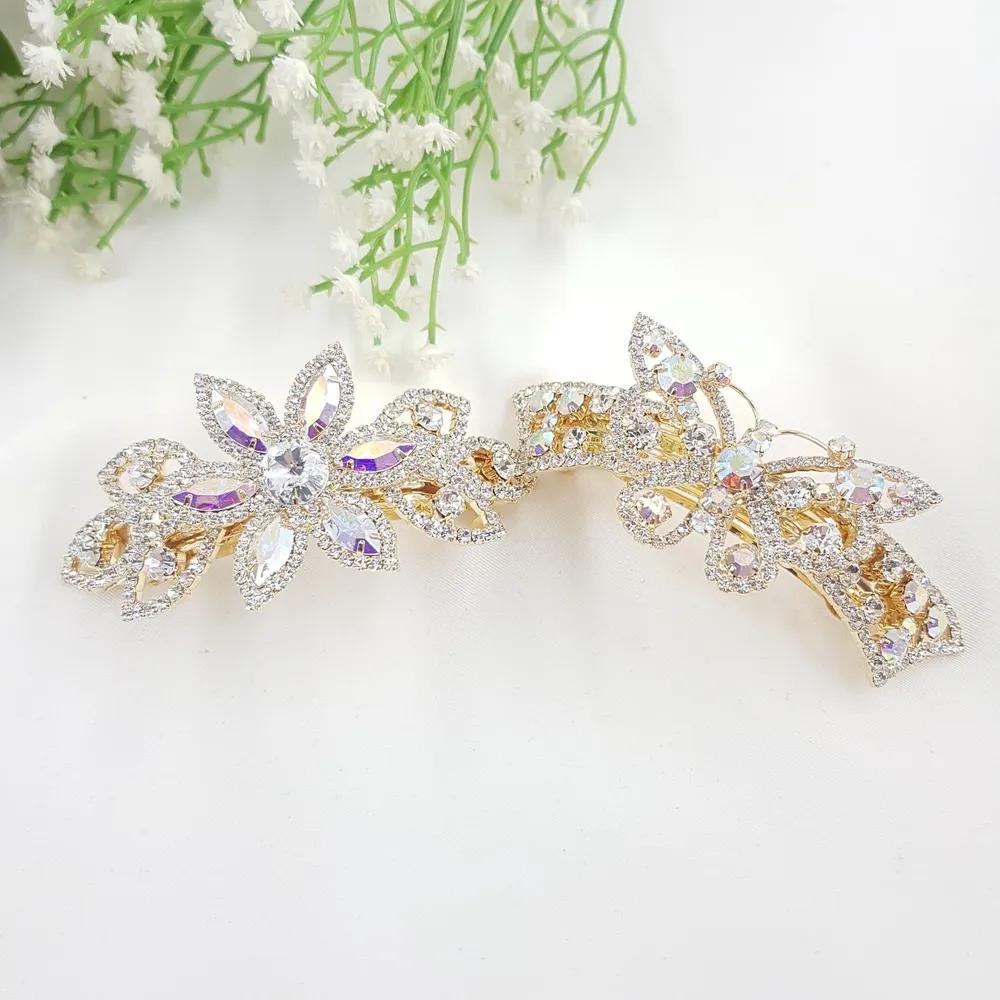 Flower Butterfly Gold Cubic Half-Up Hair Clip Automatic Pin flower