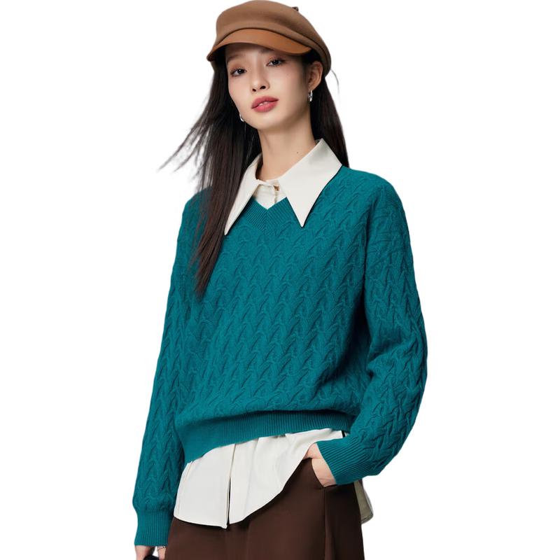 Paro Women's 100% Cashmere Cable Knit V-Neck Sweater