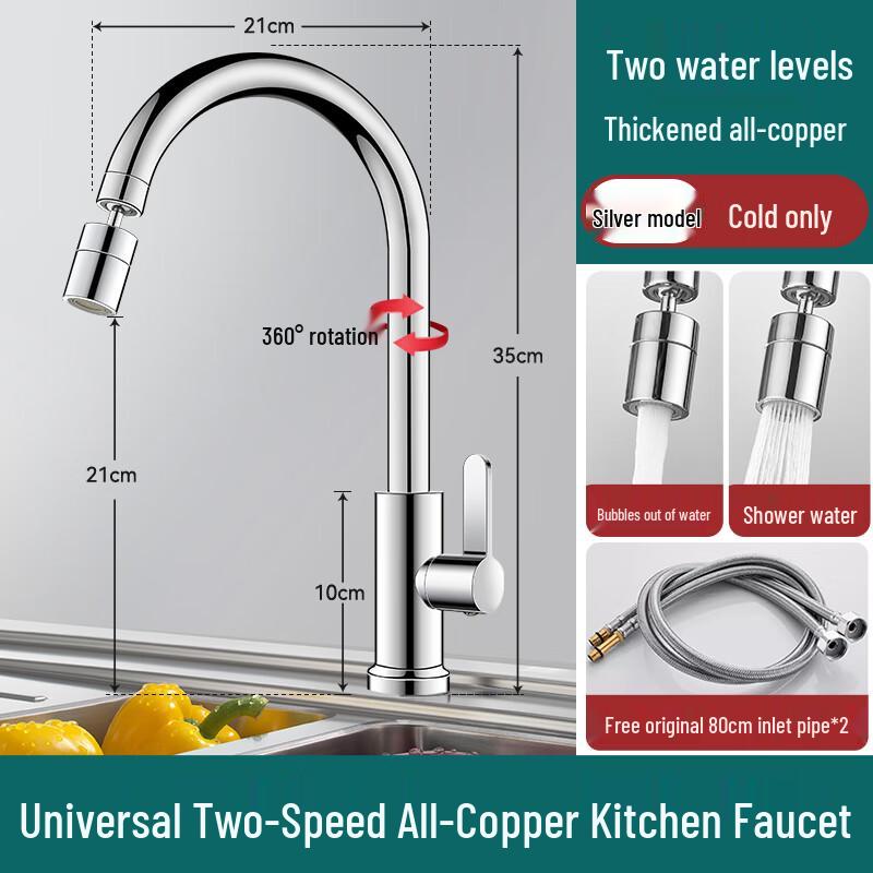 ZISIZ Single Cold Kitchen Faucet, SUS304 Stainless Steel with Copper Valve