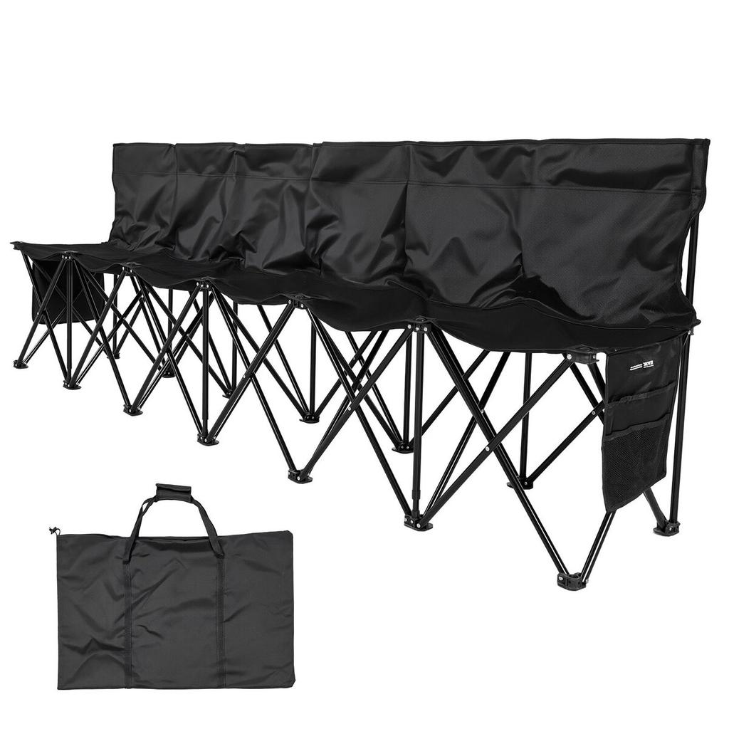 Portable Folding Bench, 6 Seat Soccer Bench with Multiple Storage Pockets & Carrying Bag, Lightweight Sideline Seating with Back Rest for Football,