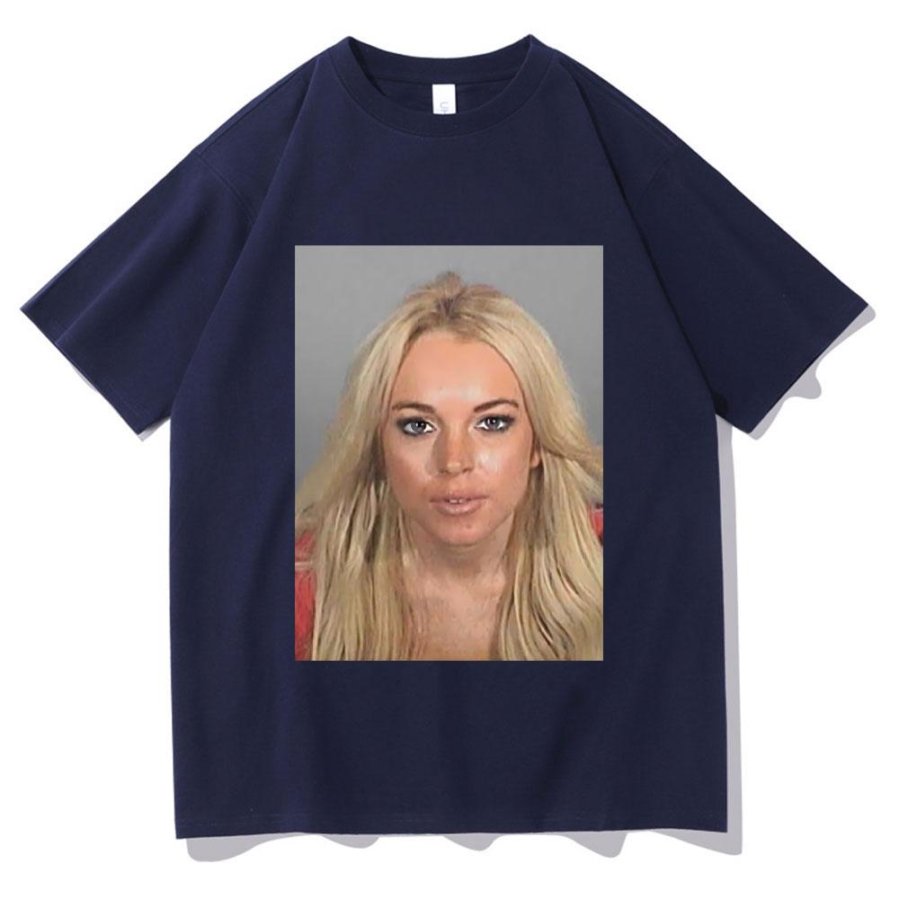 Lindsay Lohan Mugshot Print Tshirt Men Womens Fashion Trend Tshirt Summer Unisex Pure Cotton Oversized Short Sleeve T Shirts
