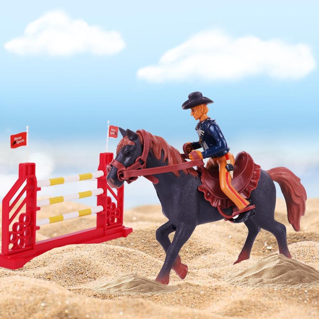 Western Rodeo Horse Toys for Girls and Boys - Cowboy Dodeo with Western Rider and Horse Figurine Fence Horse Toy Set Birthday Gift for Kids Toddlers