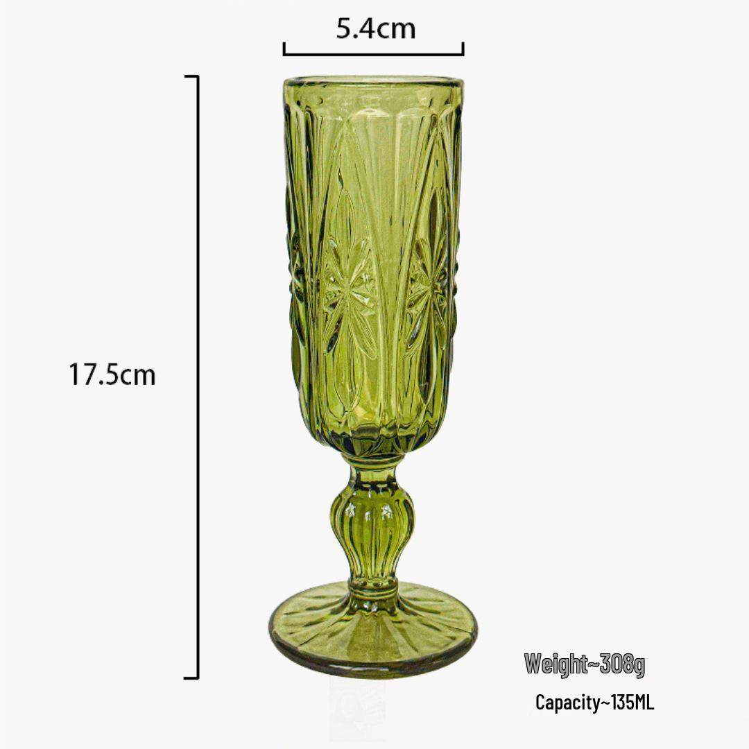 Color Embossed Vintage Champagne and Red Wine Glass, Thick Bubble Glass Stemware