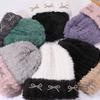 Autumn and Winter Warm Plush Hat for Women with Bow Knitted Hat Outdoor Cold Color Proof Pullover Hat Ear Protection Korean Cold Hat