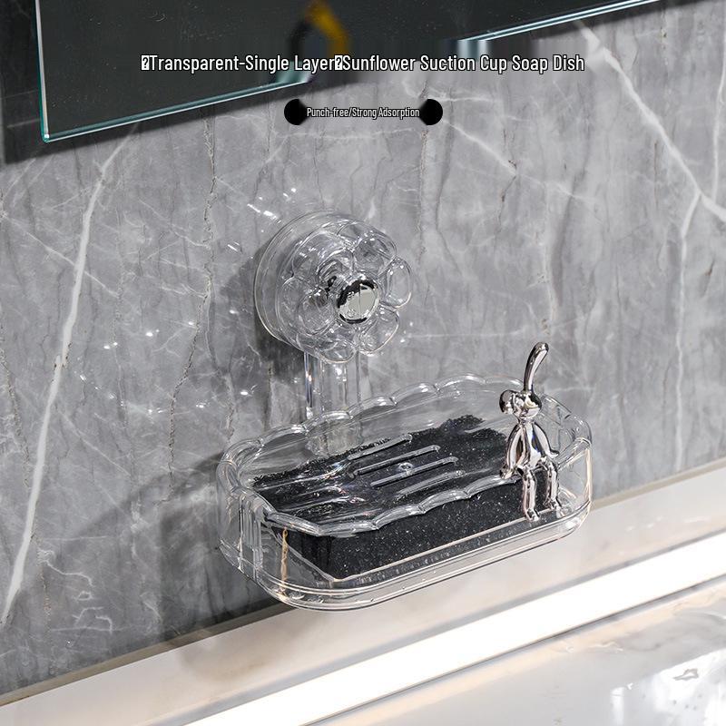 Wall-Mounted Double-Layer Vacuum Suction Soap Dish with Draining Function