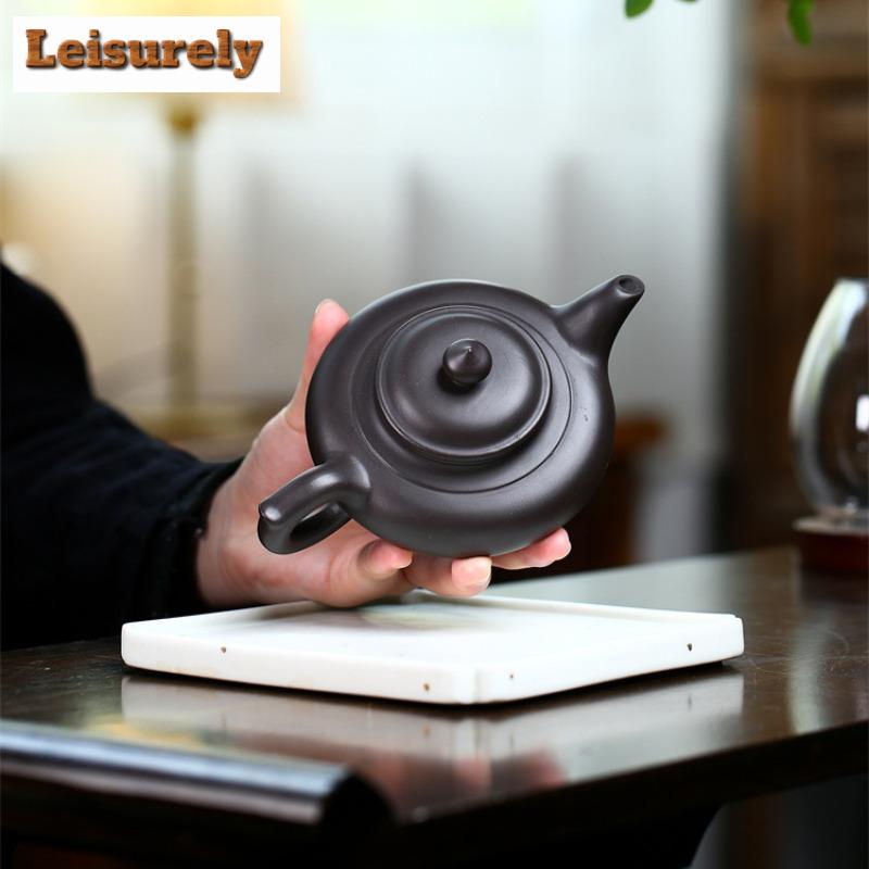 170ml Elegant Yixing Purple Clay Teapots Handmade Flat Laughing Sakura Pot Raw Ore Black Mud Kettle With Infuser Zisha Tea Set