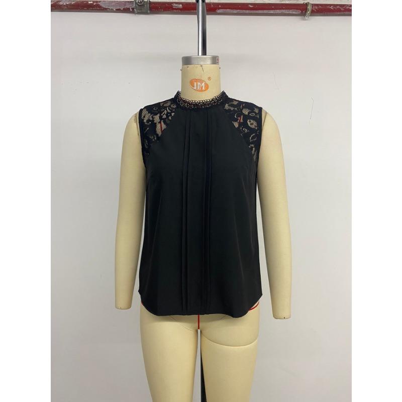 Casual Commuting Lace Sleeveless Top Half High Neck Solid Color Women’s Blouses & Shirts