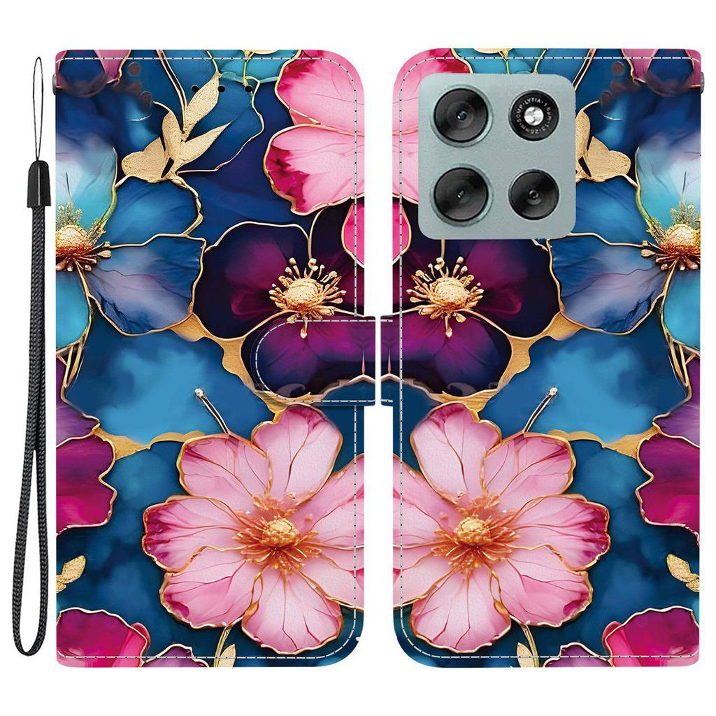 For Motorola Moto G56 5G Wallet Case Pattern Printing Leather Stand Phone Cover with Strap