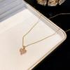 Pink love zircon necklace earrings set, high-end light luxury titanium steel collarbone chain, niche temperament jewelry