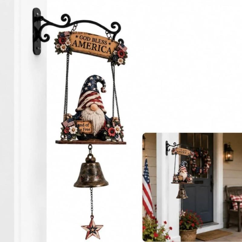 Rustic Garden Gnome Bell Vintage Welcome Wind Chime Swing Dwarf Figurine Door Hanging Sign Outdoor Patio Wall Decor Novelty Gift