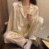 Ice Silk Pajamas Women Long Sleeve Lace Green Premium Sense Two Piece Sweet Homewear Love Blue