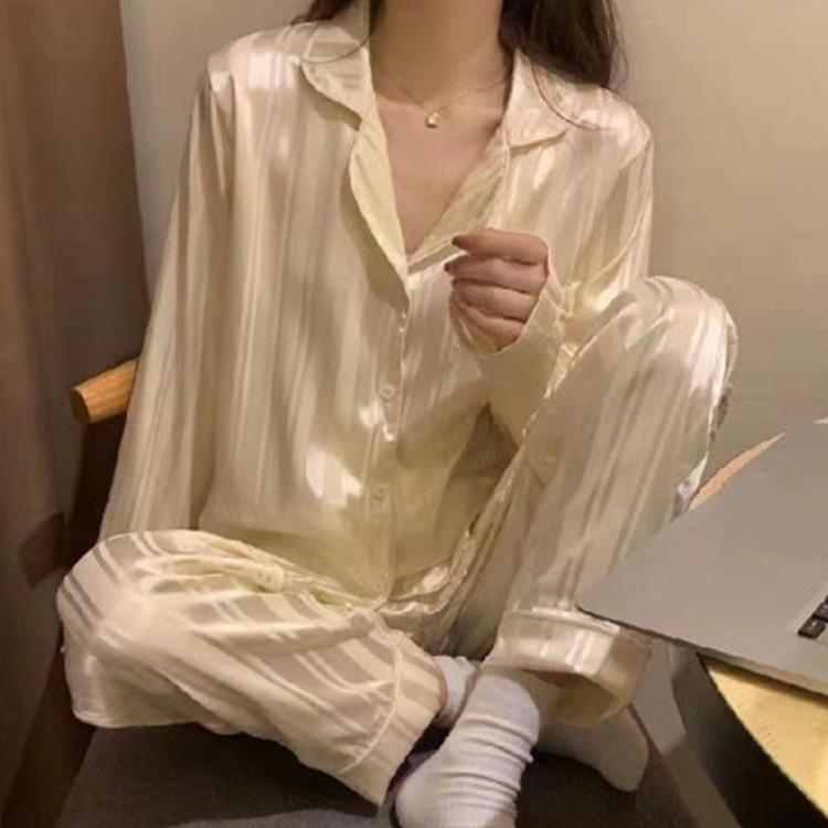 Ice Silk Pajamas Women Long Sleeve Lace Green Premium Sense Two Piece Sweet Homewear Love Blue