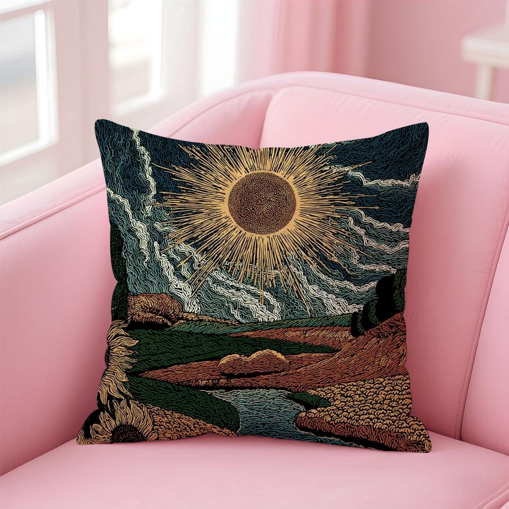 HOT Sun Print Funy Abstract Art Cushion Cover Linen Pillowcase Cover Soft Decor for Sofa Home Room
