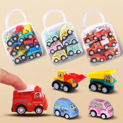 6Pcs Kids Mini Inertial Pull Back Engineering Car Set  Cartoon Vehicle Toys Fun Playset Gift for Toddlers Boys Girls