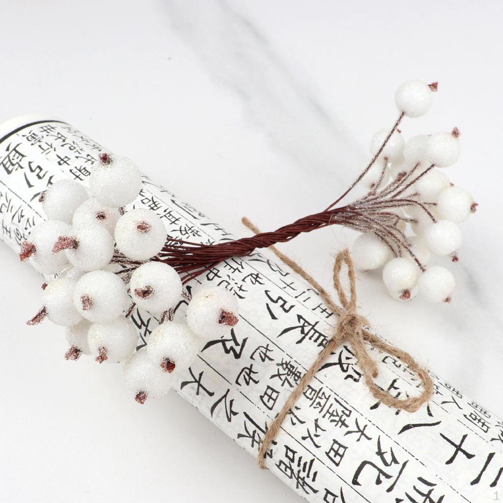 40 Köpfe Künstliche Frosted Holly Beeren Blumenarrangement Gefälschte 20 Draht für Party Handwerk