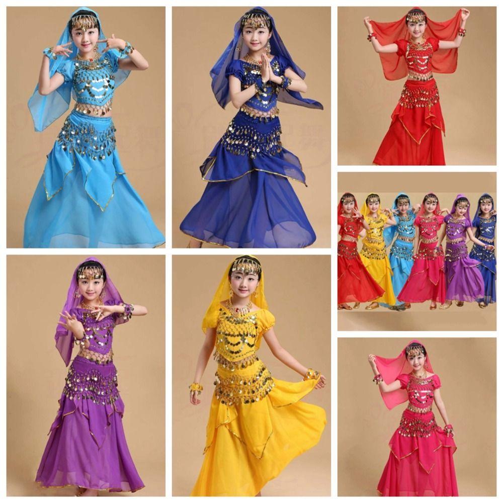 Headdress Belly Dance Costumes Princess Dress India Girls' Clothing Dance Costumes Set  Toddler