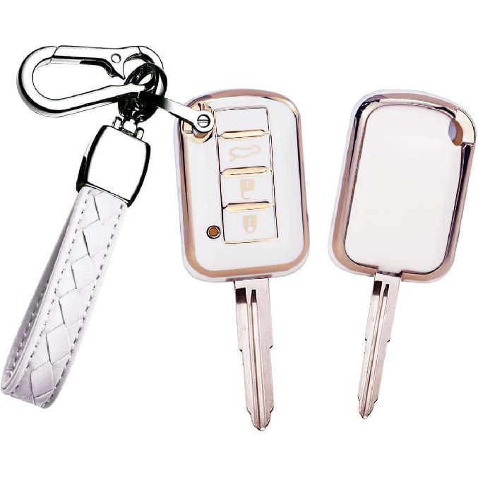 

HIBEYO Key Fob Cover for Mitsubishi Eclipse CROSS Outlander SPORT Mirage G4 Lancer 2016-2021 Key Case Cover for Mitsubishi Accessories with Keychains белый