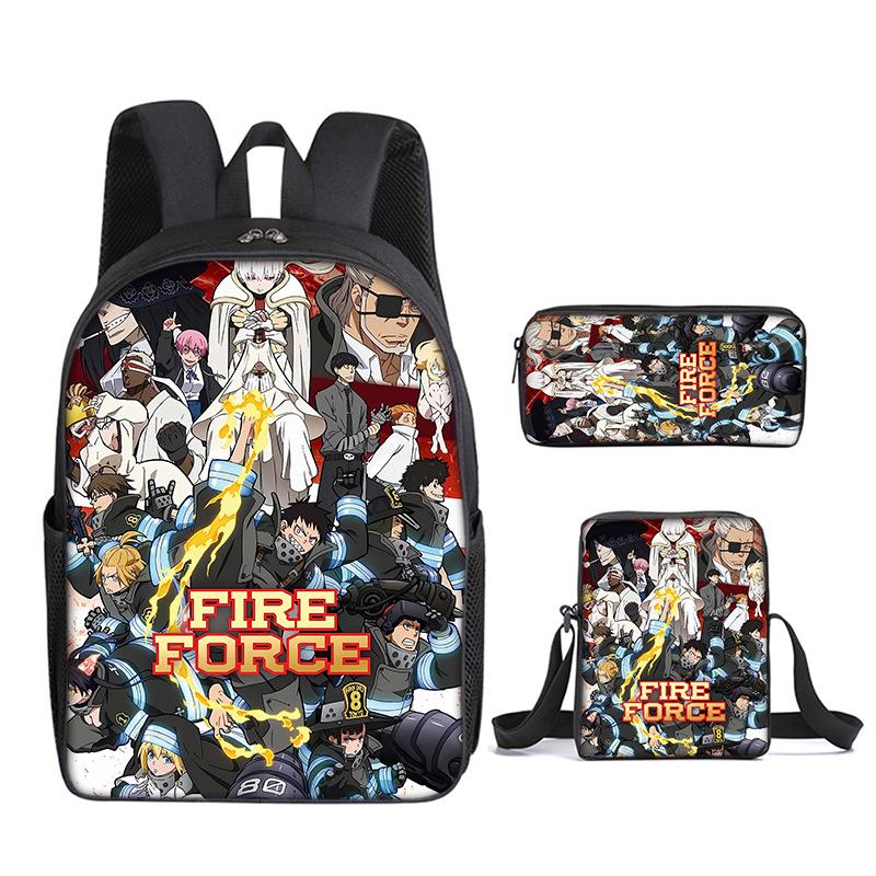 Classic Funny Fire Force season 3 3D Print 3pcs/Set pupil School Bags Laptop Daypack Backpack Inclined shoulder bag Pencil Case