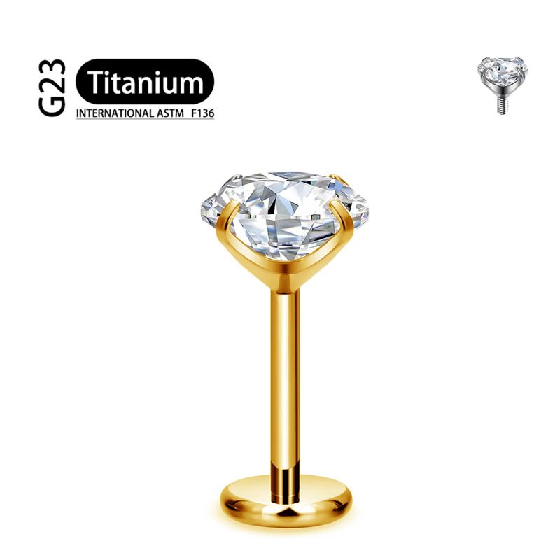 Titanio F136 2/2,5/3/4/5/6Mm Stud Labret con Zirconia Cubica 16G Trago Elica Cartilagine Conchiglia Flatback Lobo Orecchio Piercing Gioielli Corpo