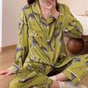 Spotted Leopard Print Pajama Set for Women Idyllic Style Long Sleeve Pant Female Lounge Autumn Winter Cartoon Sleepwear