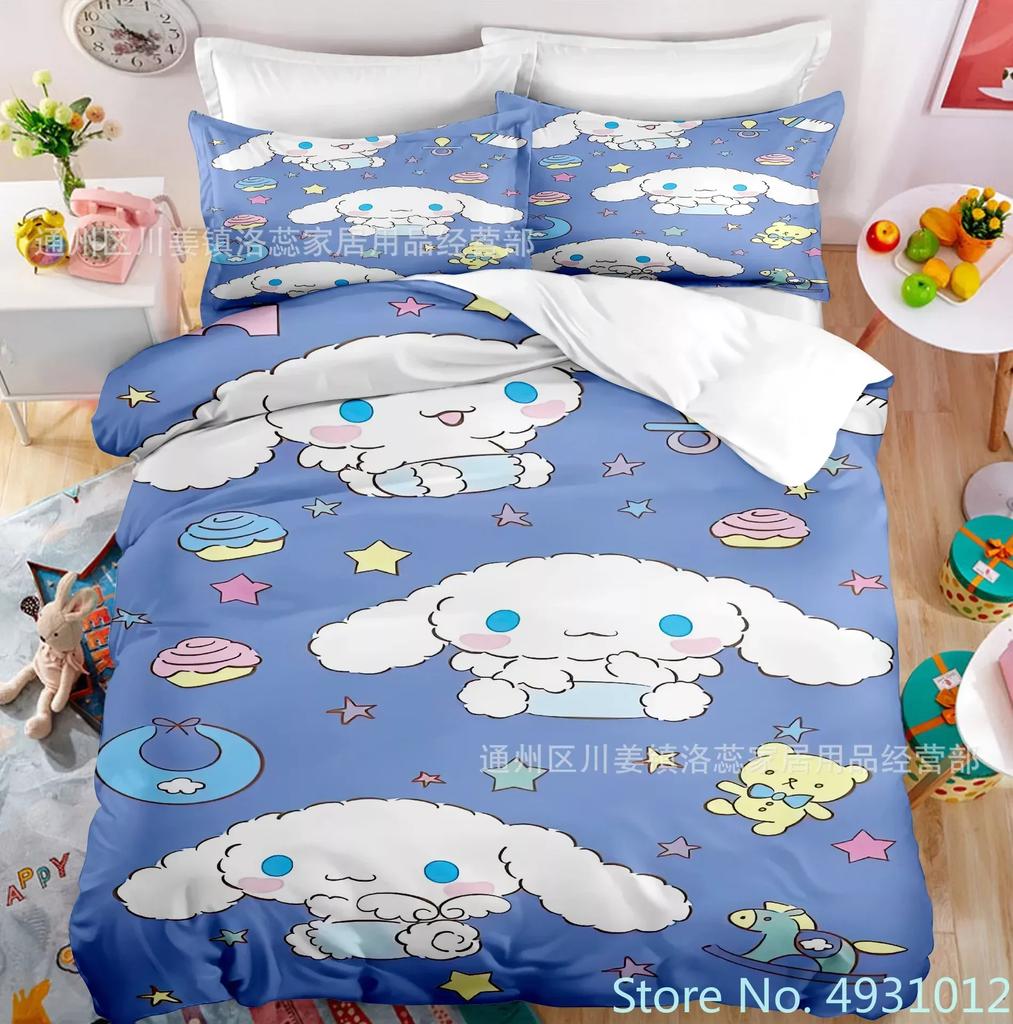 Cute Melody Rabbit Bedding Set Pillowcase Anime Bedclothes Cartoon 3D Printed Kids Adult Boys Quilt Duvet Cover Children Gift