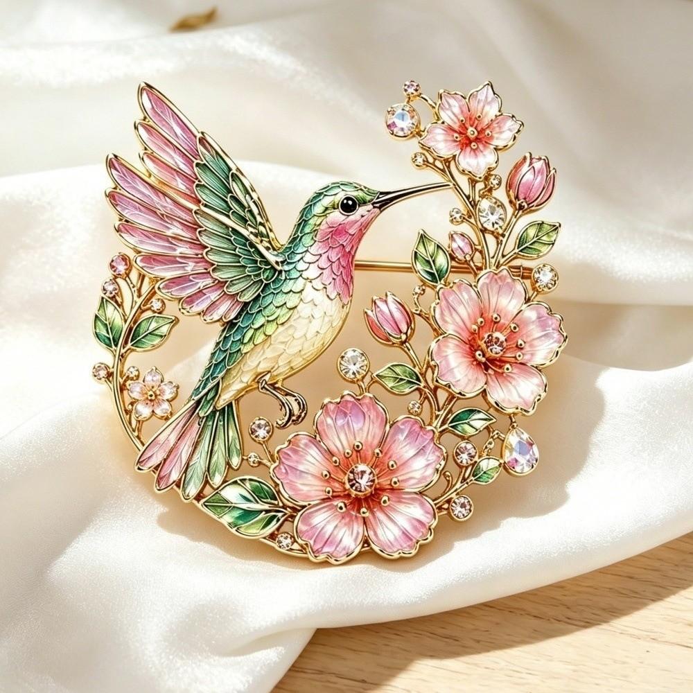 Colorful Design Hummingbird Blossom Brooch Metal Material Bird Brooch Chest Pin For Handbags