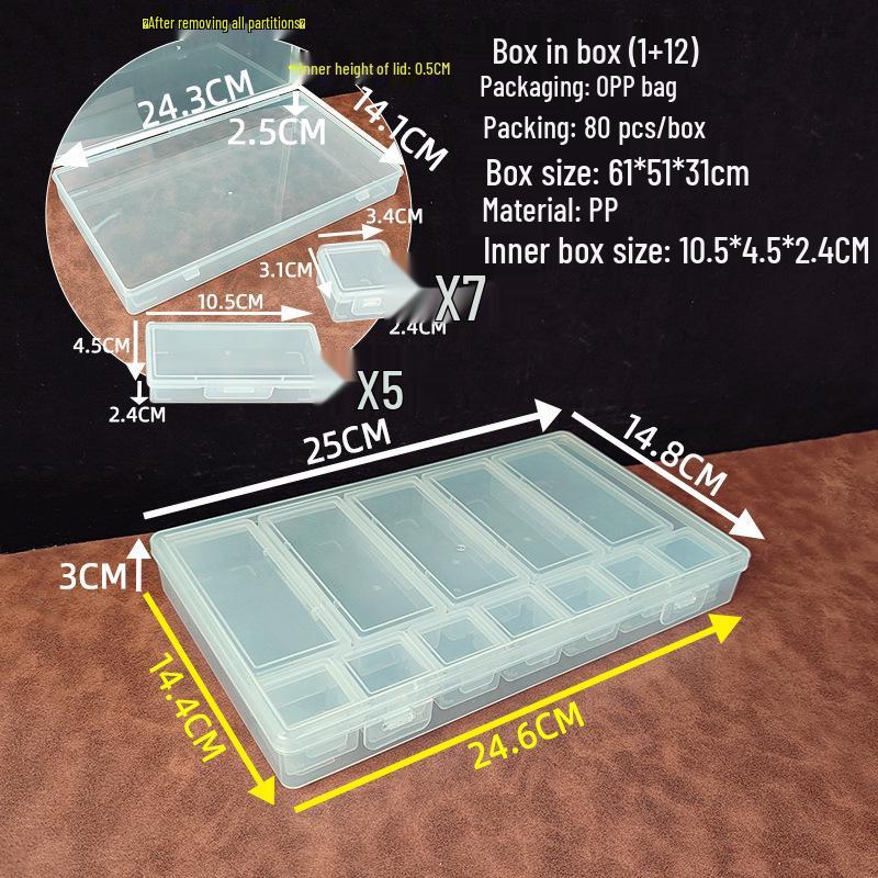 

Nested Rectangular Compartment Box: Plastic Storage for Fishing Hooks and Screws