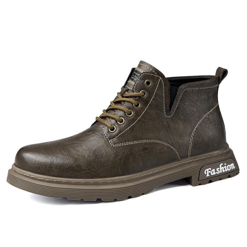 Men's Plus Size High-Top Chelsea Martin Boots - Lace-up Leather Work Boots for Outdoors and Casual Wear.