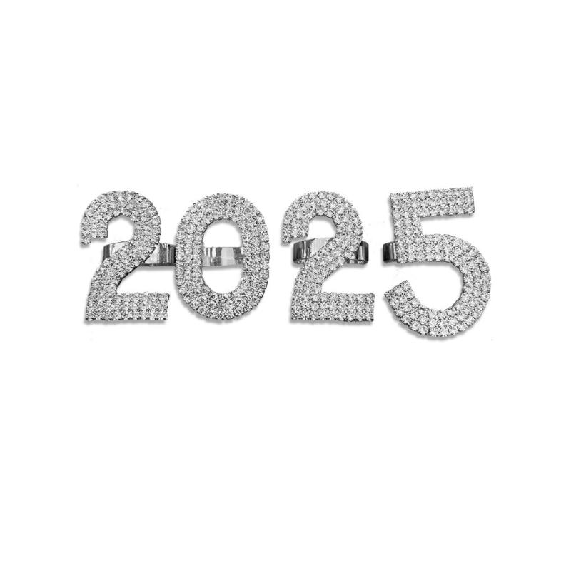 

Stylish Open Ended Ring Set with Rhinestones Adjustable 2025 Digital Combination Finger Ring New Year Accessories 1 серебряный