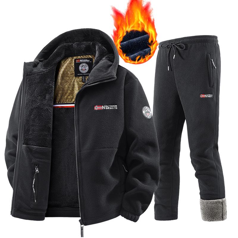 Completo Sportivo Caldo e Ispessito da Uomo per l'Autunno: Completo due pezzi giacca in pile + pantaloni