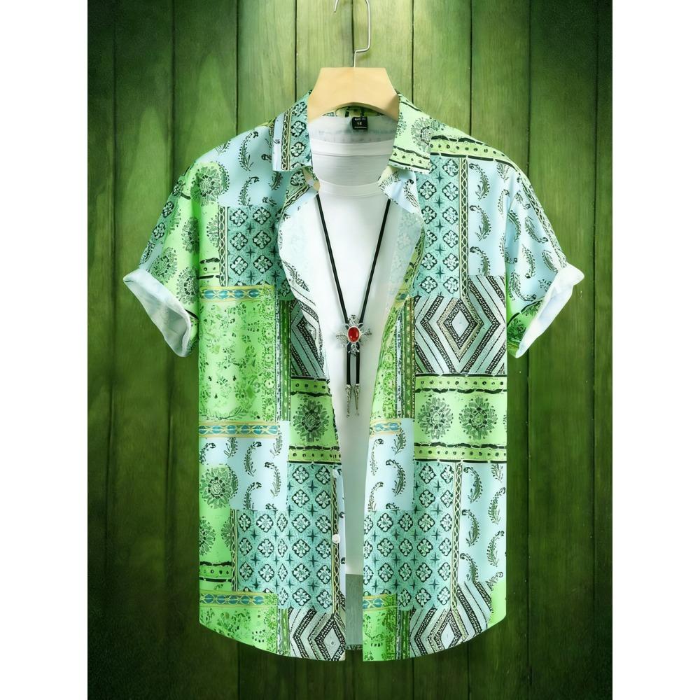 2026 Men's Summer Fashion Printed Short-Sleeve Shirt, Retro Trendy Lapel Shirt for Men, Hawaiian Beach Casual Top