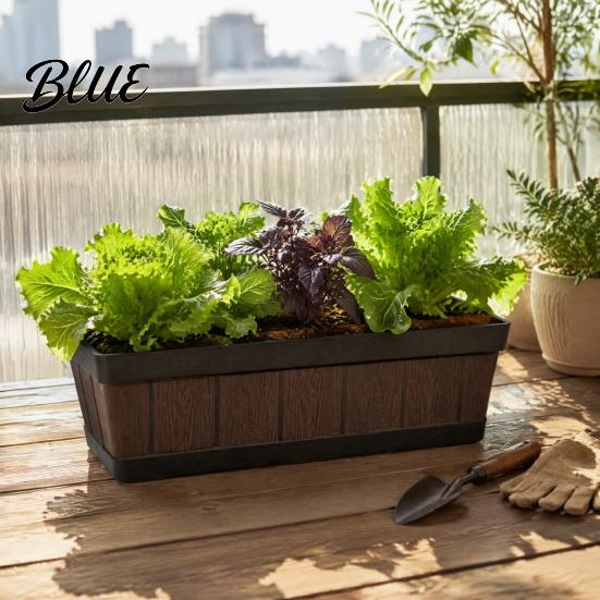Long Flower Planter for Railings 18 Inch Rectangular Box Imitation Wood Grain Window Box Planter Plastic Vegetables Weather Resistant Plant