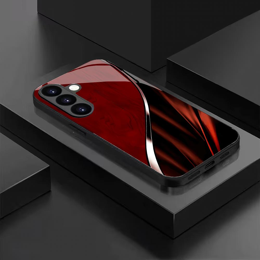 Fashionable deep red line tempered glass phone case suitable for Samsung Galaxy S26 S25 S24 S22 S21 S20 FE/Ultra/Plus shockproof