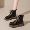 Ladies Shoes 2024 New Lace-up Women's Boots Fashion Round Toe Modern Boots Women Winter Plus Size British Style Mid-Calf Boots