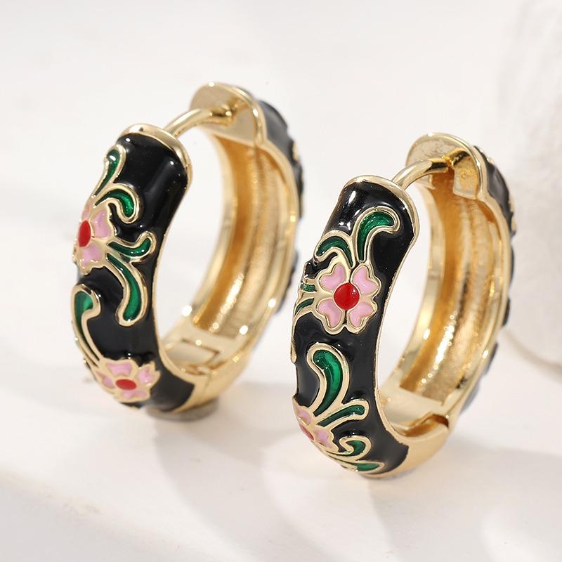 

Vintage Gold Color Enamel Dangle Women s Earrings Carving Flower Party Daily Wear