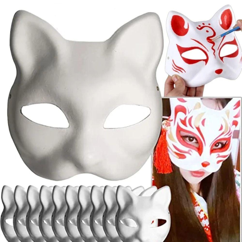 Handmade DIY Hand-Painted Mask Paintable Half Face Mask Japanese Cosplay Masquerade Mask  Prop