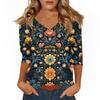 Women's Tops Three-quarter Sleeve Shirt V-neck Loose Casual Shirt Print T-shirt