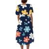 Women's Summer Floral Printed Casual Wrap V Neck Ruffled Hood Short Sleeves Belt A-Line Ruffle Hem Midi Sundress