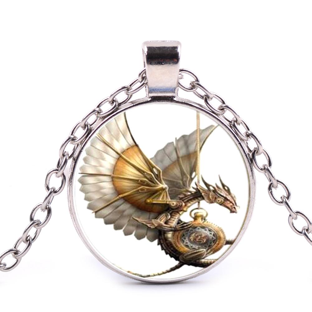 Women Fashion Fly Dragon Round Pendant Necklace Simple Sweater Chain for Perfect Gift