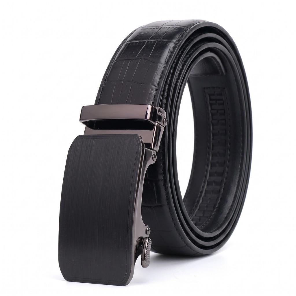 Men s Crocodile Pattern Leather Belt with Automatic Buckle - Casual Waistband for Middle-Aged and Young Men. 115 cm
