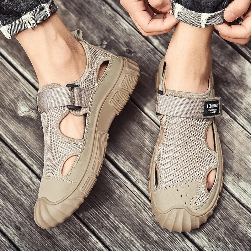 New Summer Breathable Sandals Outdoor Net Surface Beach Shoes Leisure Hollow Deodorant Soft Sole Wear-resistant Frame Shoes