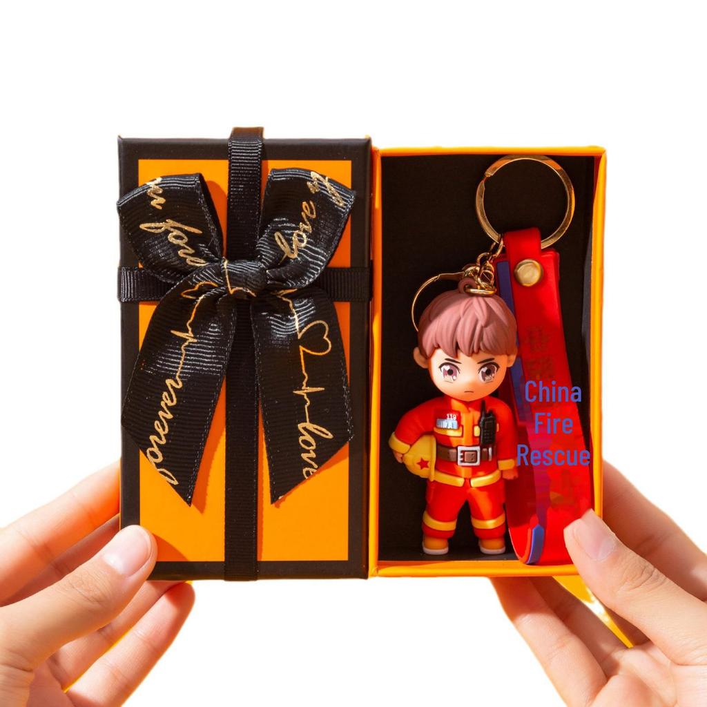 Cartoon Firefighter & Truck Keychain Pendant - Fun Souvenir & Small Gift