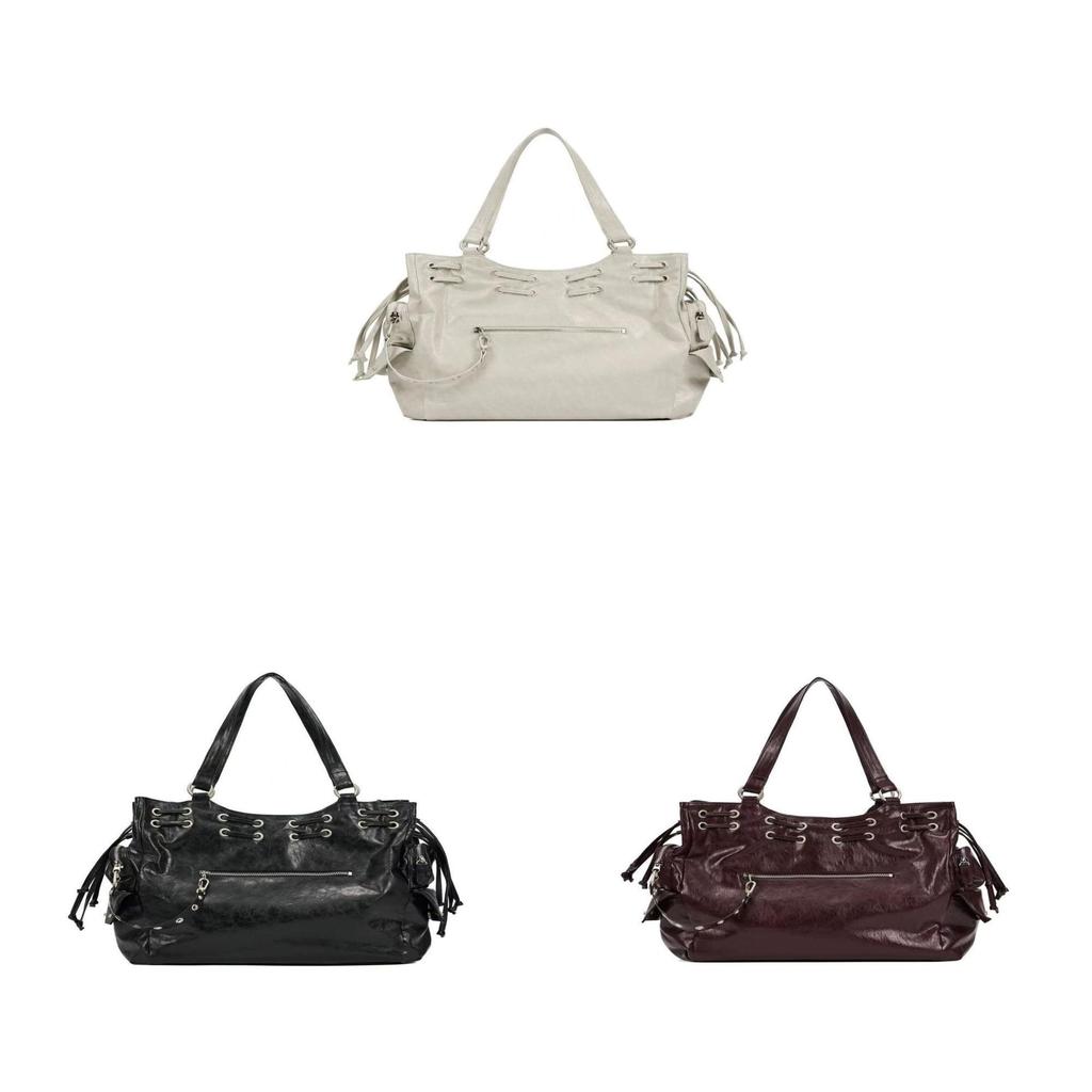 Motorcycle Style Pu Tote Bag With Rivets For Daily Use