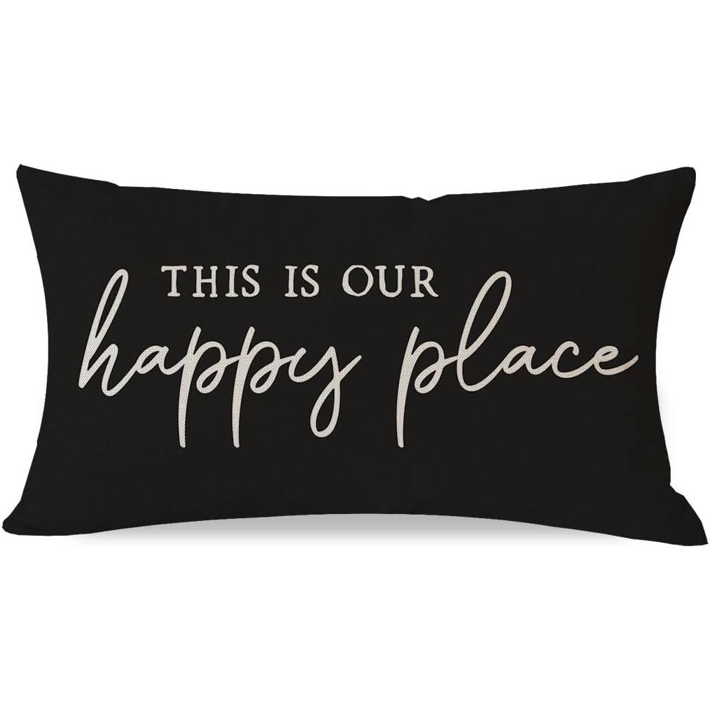 PANDICORN This Is Our Happy Place Pillow Covers 12x20 Inch Modern Farmhouse Outdoor Decorations Lumbar Decorative Throw Pillows Cases Cushion Covers