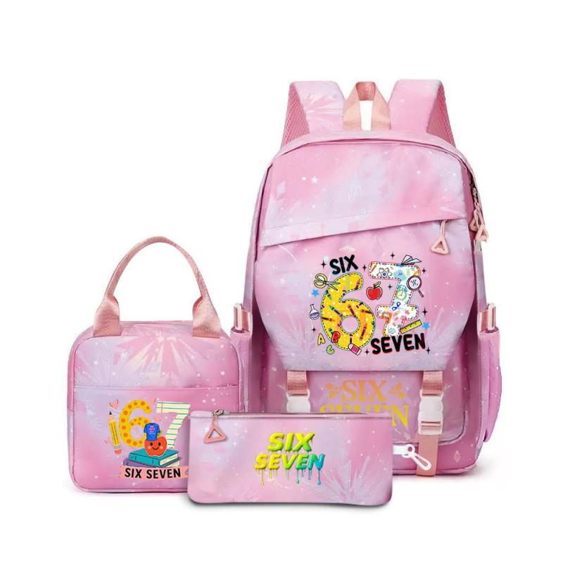 Kids Cartoon Print School Backpack Set Grades 3-4 Waterproof Oxford Fabric Ergonomic Shoulder Straps 3-Piece Travel Lunch