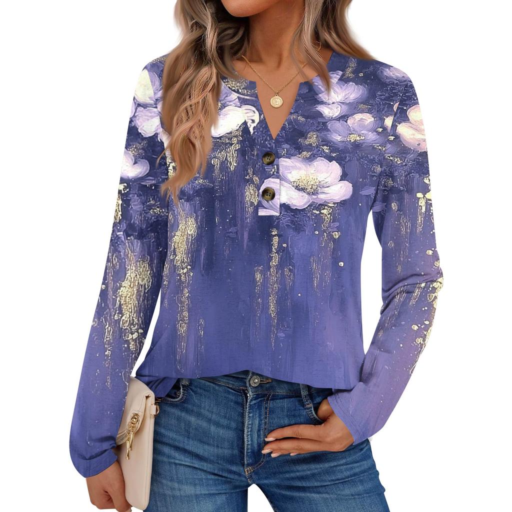 Women's Printed Long Sleeve Shirts Elegant Casual Tops Trendy Shirts Tops