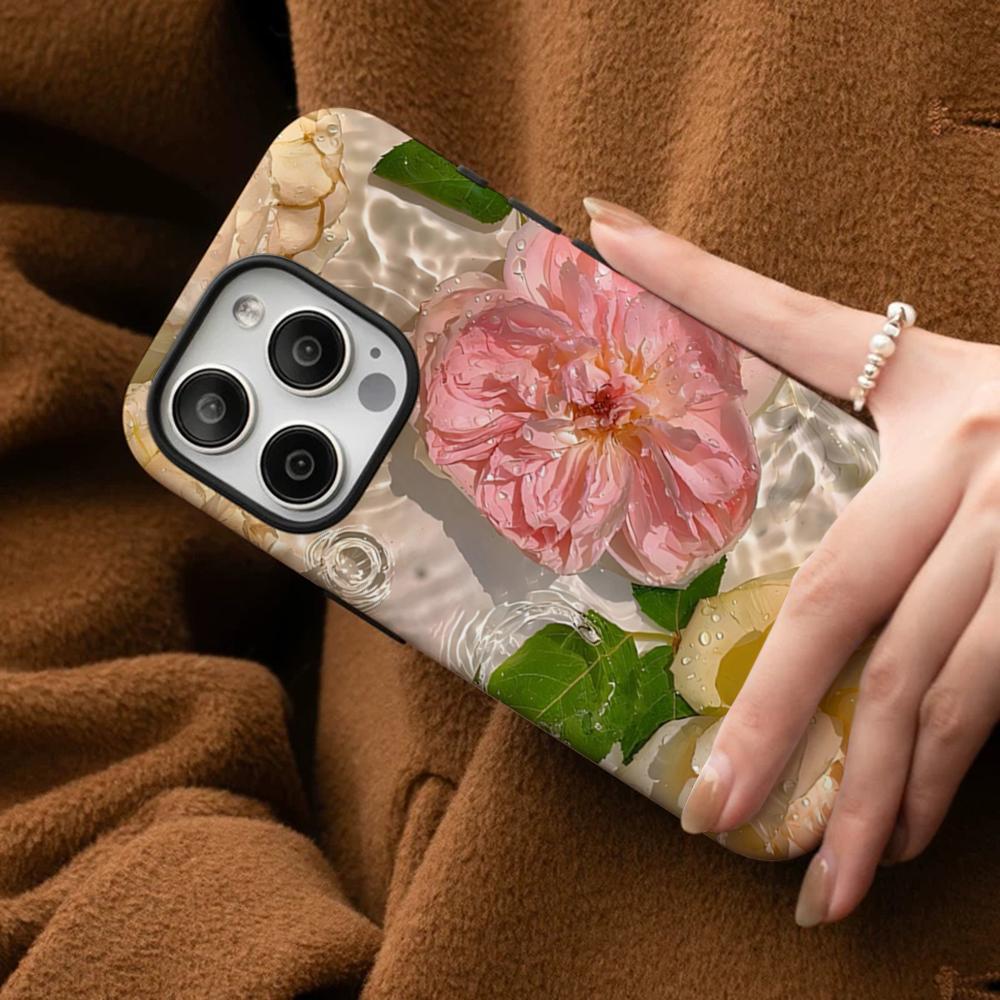 Retro Oil Painting Flowers Phone Case For IPhone 16 15 14 13 12 11 Pro Max Plus Samsung S24 S23 Ultra Glossy HD Hard PC Cover