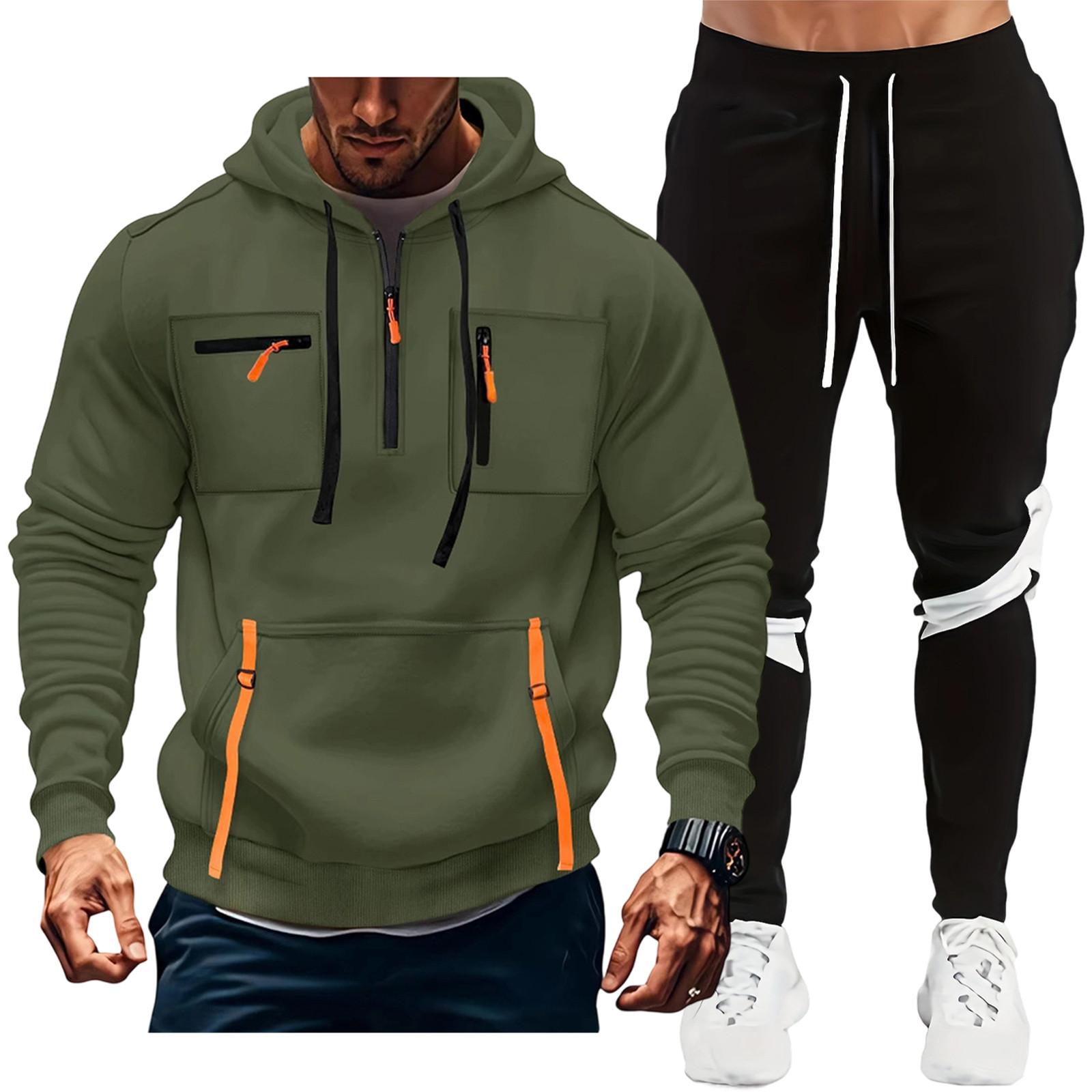 

Мужское худи с несколькими карманами, капюшоном и длинными рукавами, повседневный спортивный костюм-двойка XXL
