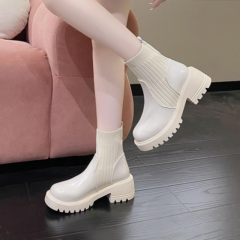 Socks boots women's autumn and winter new muffin thick-soled knitted splicing large size thin boots fashion boots women